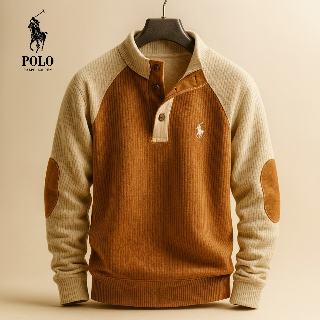 Contrast Panel Knit Henley Sweater | Clearance Sale