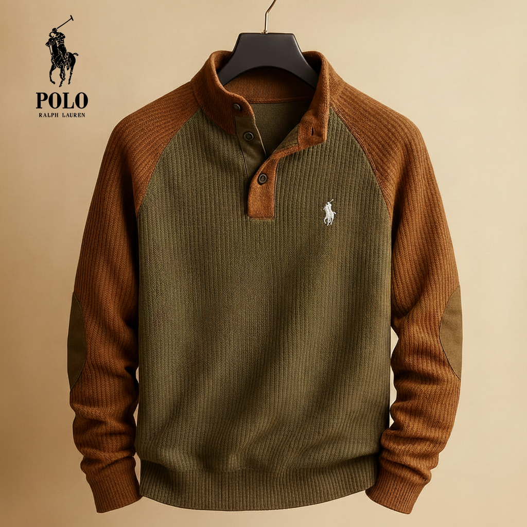 Contrast Panel Knit Henley Sweater | Clearance Sale