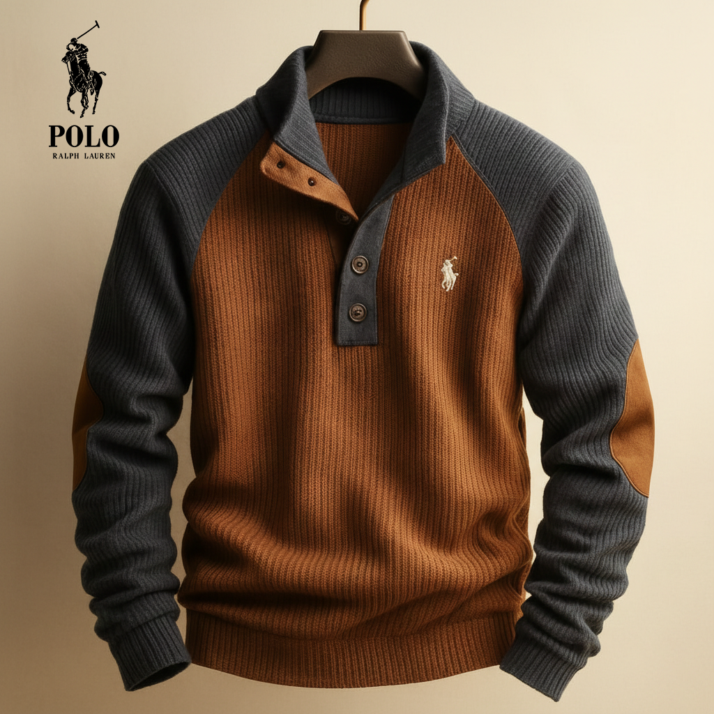 Contrast Panel Knit Henley Sweater | Clearance Sale