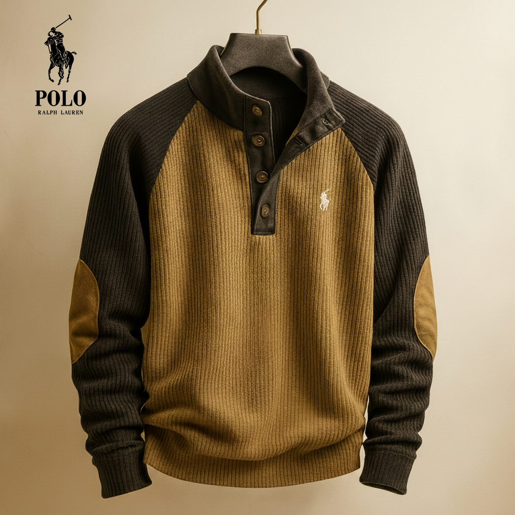 Contrast Panel Knit Henley Sweater | Clearance Sale